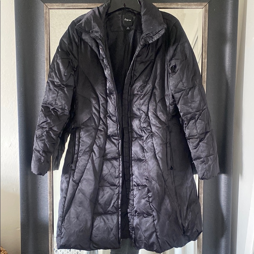 Express Black Quilted Puffer Coat with High Collar